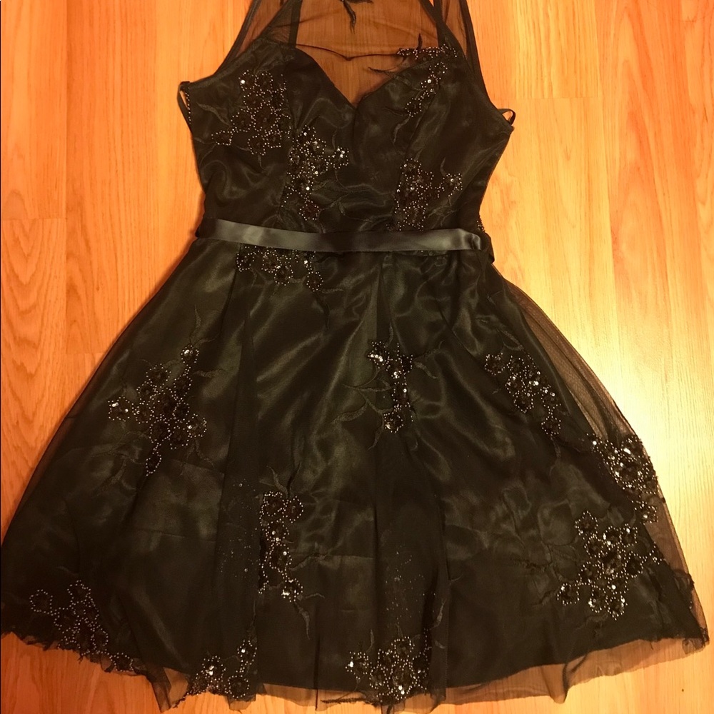 Black high neck floral beaded dress